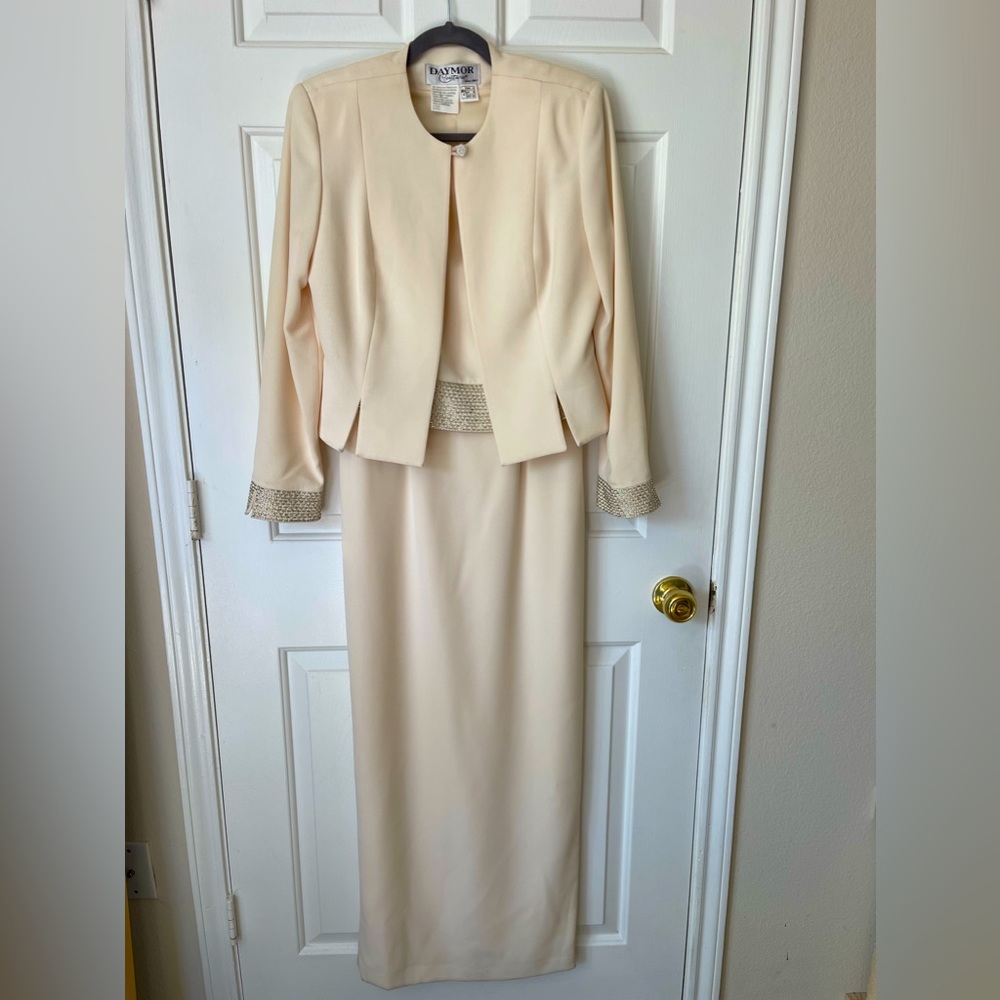 Daymor Couture white Dress & Jacket with Beaded detail